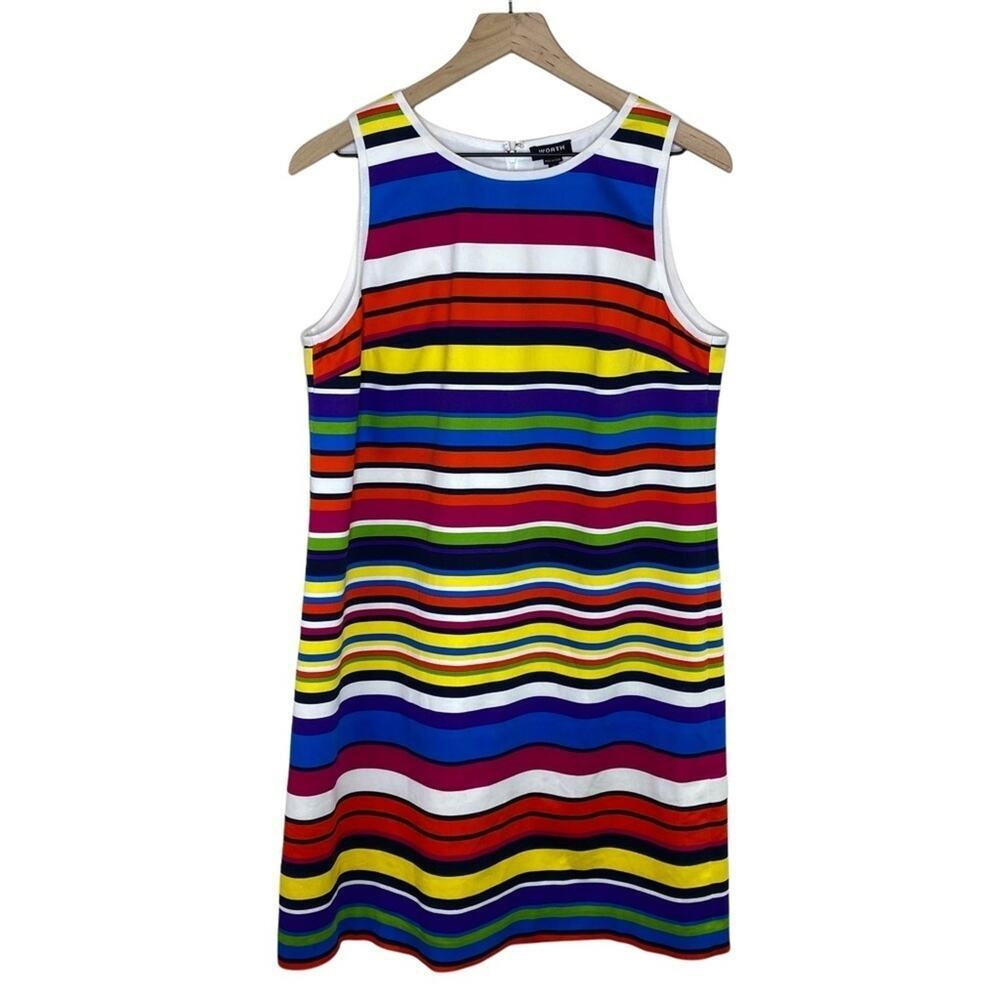 Worth New York Women’s Rainbow Striped Lined Sheath Dress Size 10 Colorful